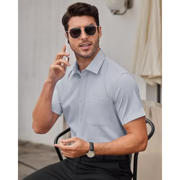 Alimens &amp; Gentle Mens Short Sleeve Dress Shirts Wrinkle Free Solid Casual Button Down Shirts with Pocket