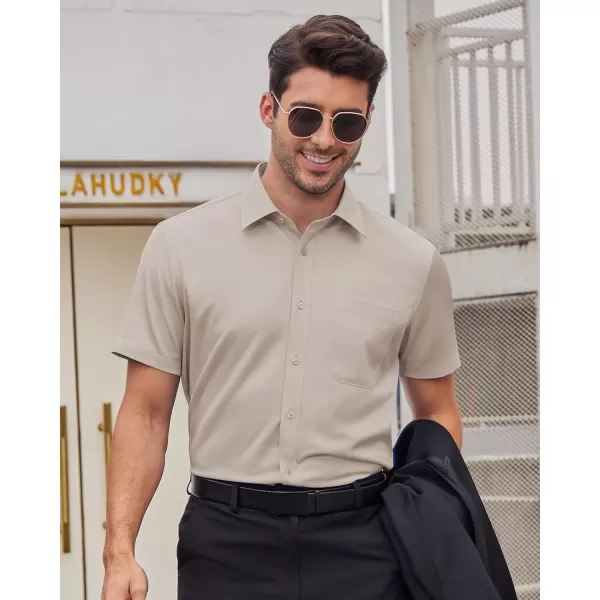Alimens &amp; Gentle Mens Short Sleeve Dress Shirts Wrinkle Free Solid Casual Button Down Shirts with Pocket