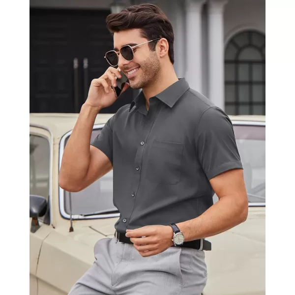 Alimens &amp; Gentle Mens Short Sleeve Dress Shirts Wrinkle Free Solid Casual Button Down Shirts with Pocket