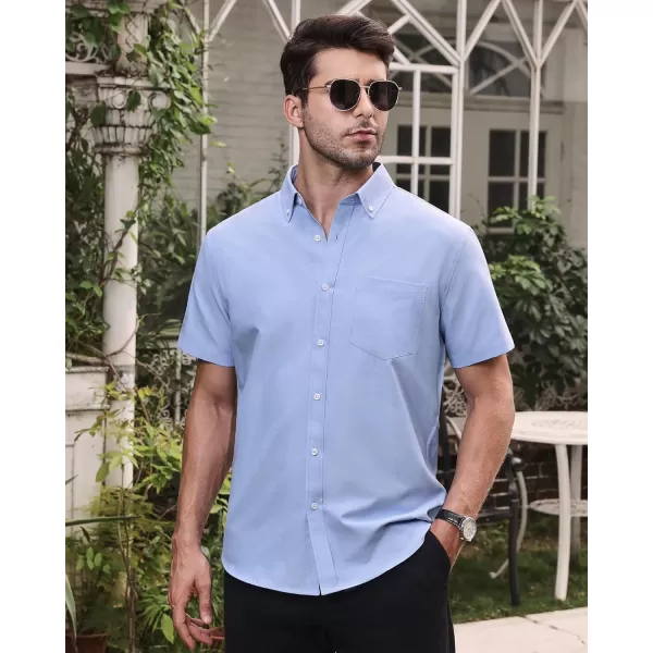 Alimens &amp; Gentle Men's Short Sleeve Oxford Shirt Regular Fit Button Down Collar Shirts with Pocket