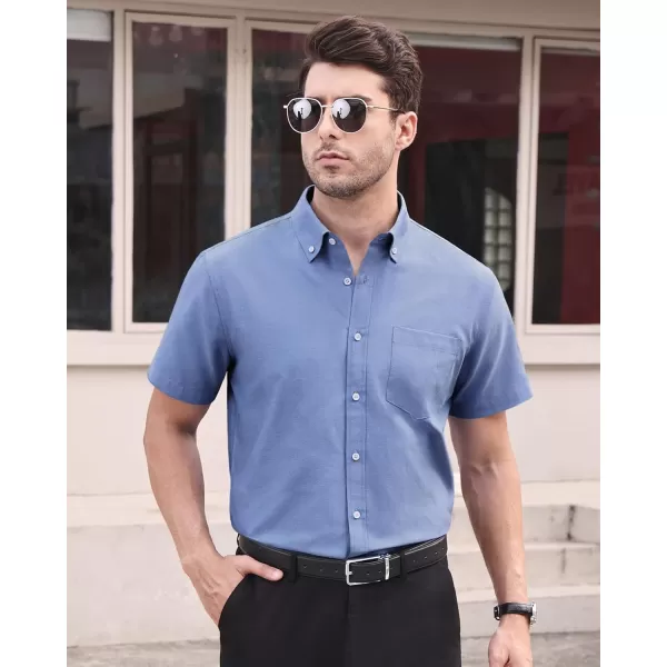 Alimens &amp; Gentle Men's Short Sleeve Oxford Shirt Regular Fit Button Down Collar Shirts with Pocket