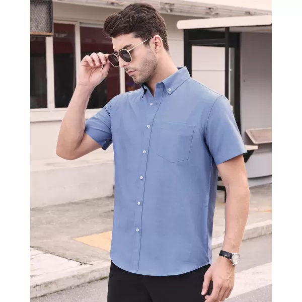 Alimens &amp; Gentle Men's Short Sleeve Oxford Shirt Regular Fit Button Down Collar Shirts with Pocket