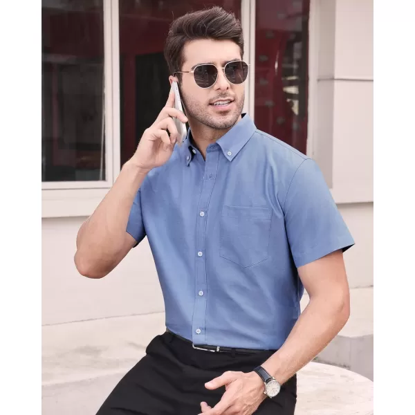 Alimens &amp; Gentle Men's Short Sleeve Oxford Shirt Regular Fit Button Down Collar Shirts with Pocket