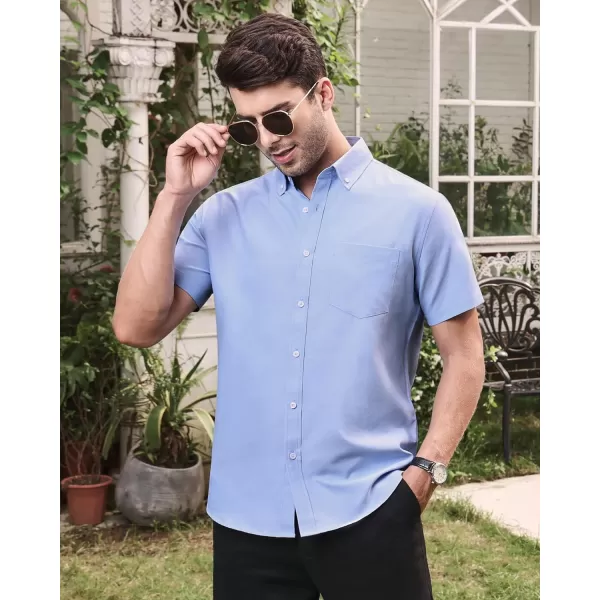Alimens &amp; Gentle Men's Short Sleeve Oxford Shirt Regular Fit Button Down Collar Shirts with Pocket