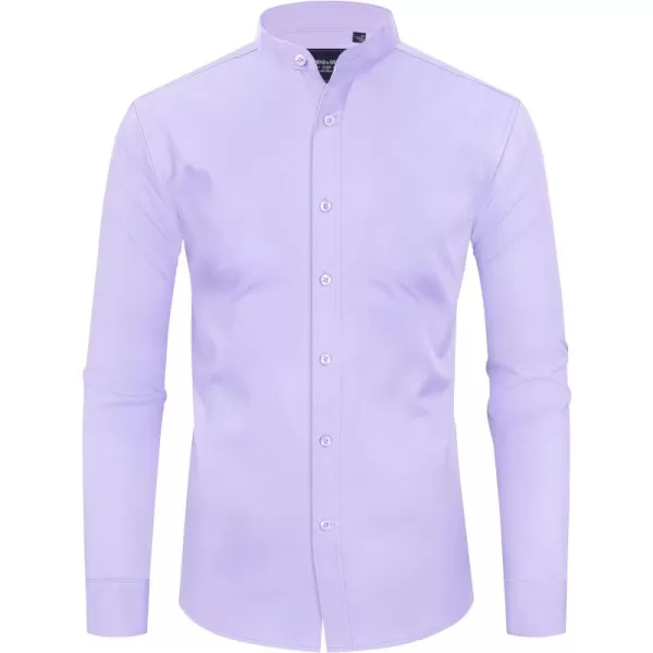 Alimens &amp; Gentle Men's Banded Collar Dress Shirts Wrinkle Free Long Sleeve Mandarin Collar Button Down Shirt