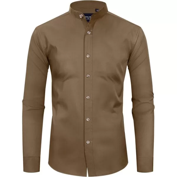 Alimens &amp; Gentle Men's Banded Collar Dress Shirts Wrinkle Free Long Sleeve Mandarin Collar Button Down Shirt