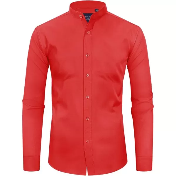 Alimens &amp; Gentle Men's Banded Collar Dress Shirts Wrinkle Free Long Sleeve Mandarin Collar Button Down Shirt