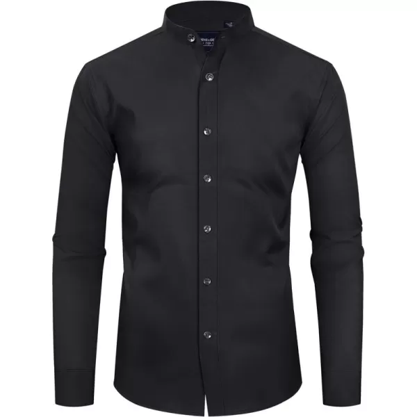 Alimens &amp; Gentle Men's Banded Collar Dress Shirts Wrinkle Free Long Sleeve Mandarin Collar Button Down Shirt