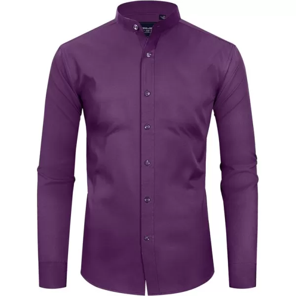 Alimens &amp; Gentle Men's Banded Collar Dress Shirts Wrinkle Free Long Sleeve Mandarin Collar Button Down Shirt