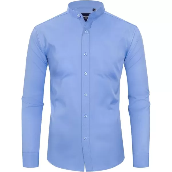 Alimens &amp; Gentle Men's Banded Collar Dress Shirts Wrinkle Free Long Sleeve Mandarin Collar Button Down Shirt
