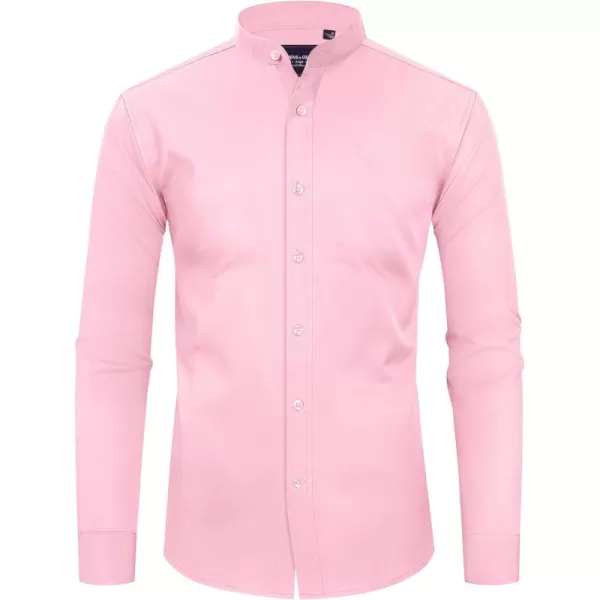 Alimens &amp; Gentle Men's Banded Collar Dress Shirts Wrinkle Free Long Sleeve Mandarin Collar Button Down Shirt