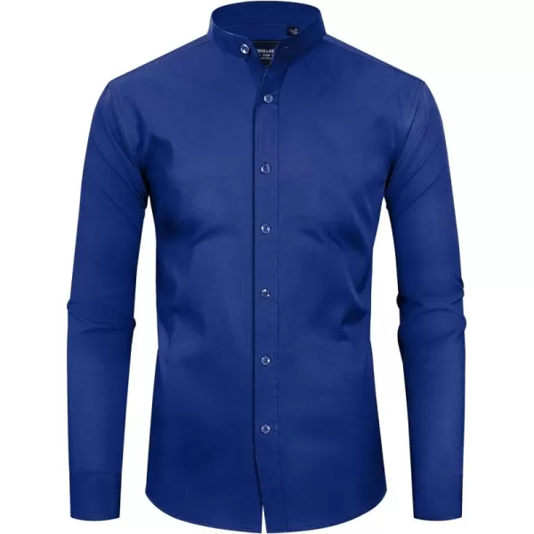 Alimens &amp; Gentle Men's Banded Collar Dress Shirts Wrinkle Free Long Sleeve Mandarin Collar Button Down Shirt