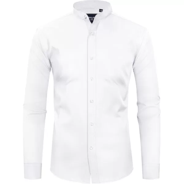 Alimens &amp; Gentle Men's Banded Collar Dress Shirts Wrinkle Free Long Sleeve Mandarin Collar Button Down Shirt