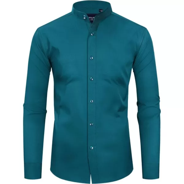 Alimens &amp; Gentle Men's Banded Collar Dress Shirts Wrinkle Free Long Sleeve Mandarin Collar Button Down Shirt