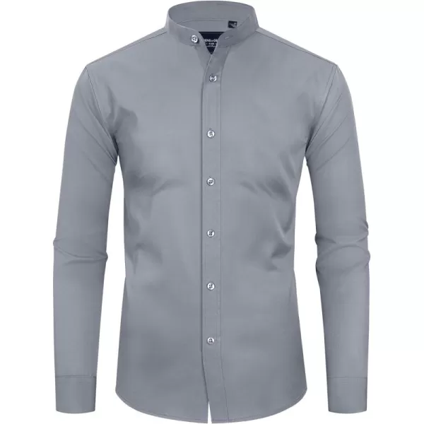 Alimens &amp; Gentle Men's Banded Collar Dress Shirts Wrinkle Free Long Sleeve Mandarin Collar Button Down Shirt