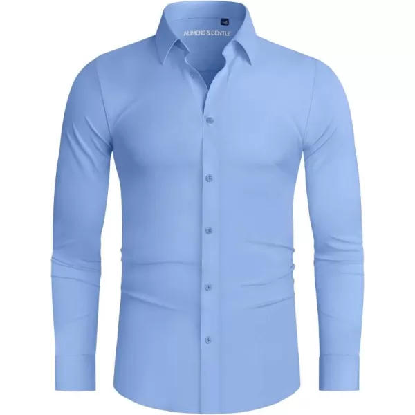 Alimens &amp; Gentle Men's Dress Shirts 16-Way Stretch Slim Fit Long Sleeve Button Down Shirts Wrinkle Free Traveler Shirts