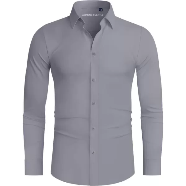 Alimens &amp; Gentle Men's Dress Shirts 16-Way Stretch Slim Fit Long Sleeve Button Down Shirts Wrinkle Free Traveler Shirts