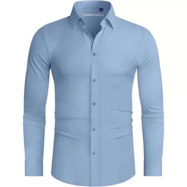 Alimens &amp; Gentle Men's Dress Shirts 16-Way Stretch Slim Fit Long Sleeve Button Down Shirts Wrinkle Free Traveler Shirts