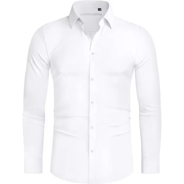 Alimens &amp; Gentle Men's Dress Shirts 16-Way Stretch Slim Fit Long Sleeve Button Down Shirts Wrinkle Free Traveler Shirts