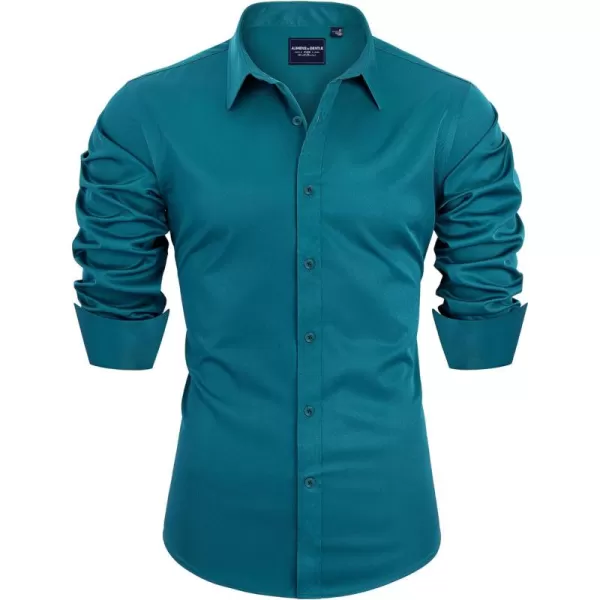 Alimens &amp; Gentle Men's Dress Shirts Long Sleeve Stretch Wrinkle-Free Solid Business Formal Casual Button Down Shirt