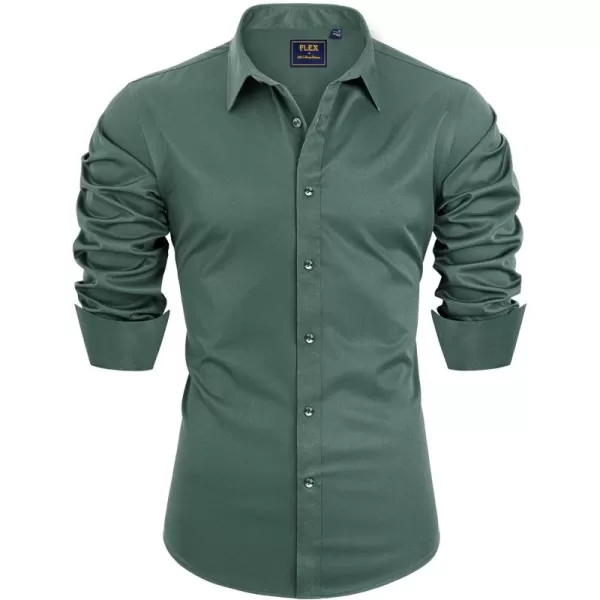 Alimens &amp; Gentle Men's Dress Shirts Long Sleeve Stretch Wrinkle-Free Solid Business Formal Casual Button Down Shirt