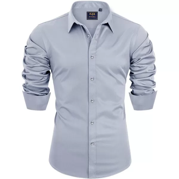 Alimens &amp; Gentle Men's Dress Shirts Long Sleeve Stretch Wrinkle-Free Solid Business Formal Casual Button Down Shirt