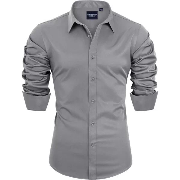Alimens &amp; Gentle Men's Dress Shirts Long Sleeve Stretch Wrinkle-Free Solid Business Formal Casual Button Down Shirt