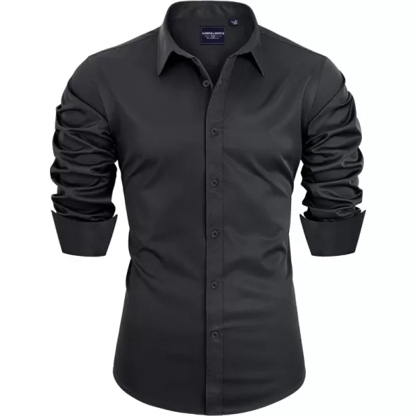 Alimens &amp; Gentle Men's Dress Shirts Long Sleeve Stretch Wrinkle-Free Solid Business Formal Casual Button Down Shirt