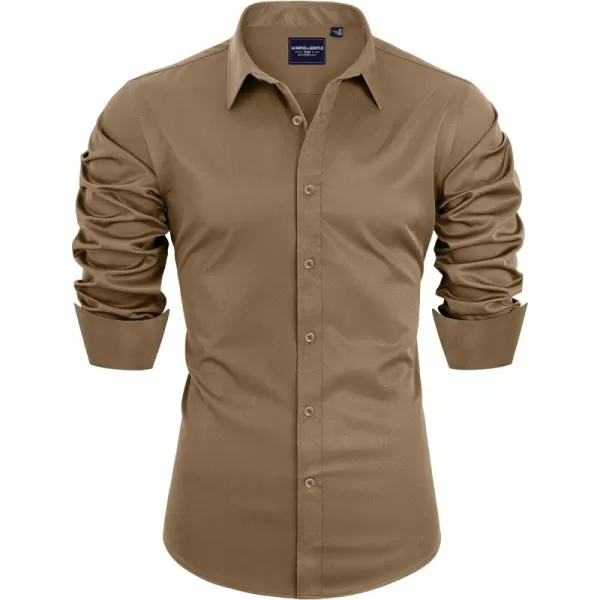 Alimens &amp; Gentle Men's Dress Shirts Long Sleeve Stretch Wrinkle-Free Solid Business Formal Casual Button Down Shirt