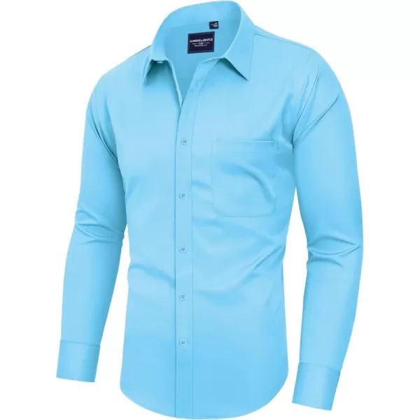 Alimens &amp; Gentle Men's Dress Shirts Long Sleeve Wrinkle-Free Stretch Shirts Solid Formal Button Down Shirt with Pocket