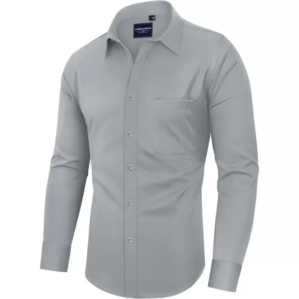 Alimens &amp; Gentle Men's Dress Shirts Long Sleeve Wrinkle-Free Stretch Shirts Solid Formal Button Down Shirt with Pocket