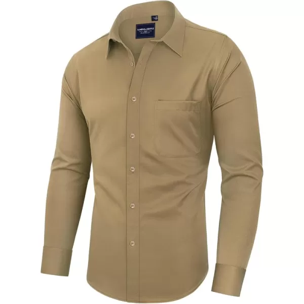 Alimens &amp; Gentle Men's Dress Shirts Long Sleeve Wrinkle-Free Stretch Shirts Solid Formal Button Down Shirt with Pocket