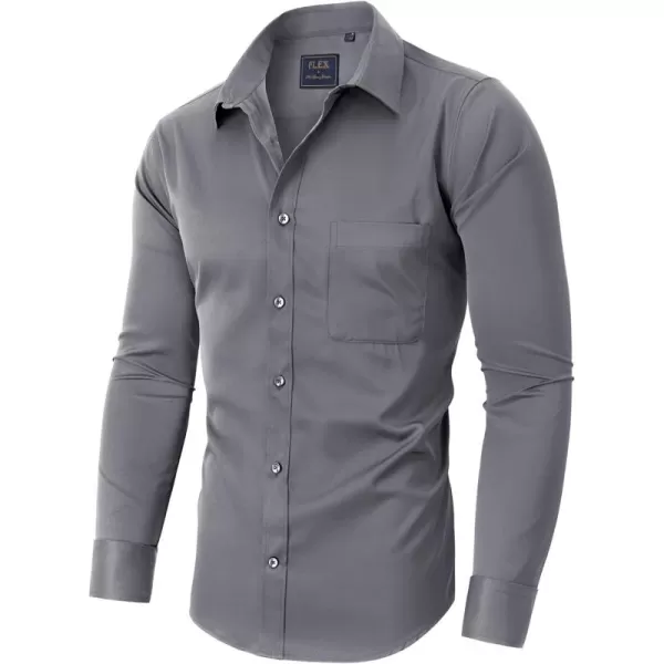 Alimens &amp; Gentle Men's Dress Shirts Long Sleeve Wrinkle-Free Stretch Shirts Solid Formal Button Down Shirt with Pocket