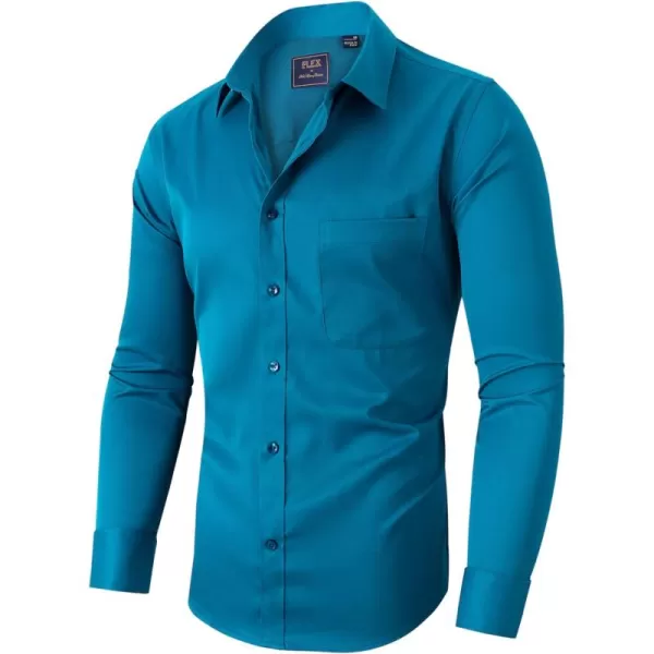 Alimens &amp; Gentle Men's Dress Shirts Long Sleeve Wrinkle-Free Stretch Shirts Solid Formal Button Down Shirt with Pocket