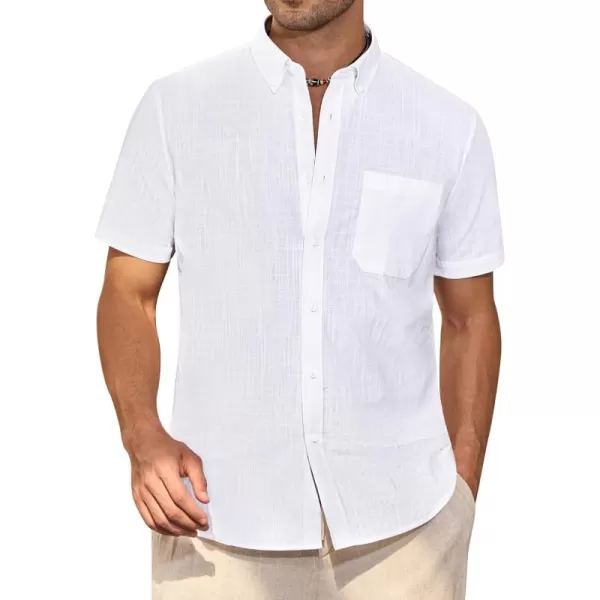 Alimens &amp; Gentle Mens Linen Shirt Short Sleeve Casual Cotton Button Down Shirts Collared Summer Beach Shirts