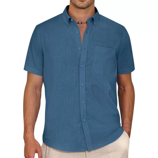 Alimens &amp; Gentle Mens Linen Shirt Short Sleeve Casual Cotton Button Down Shirts Collared Summer Beach Shirts