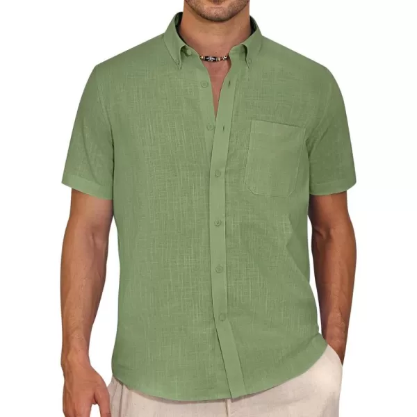 Alimens &amp; Gentle Mens Linen Shirt Short Sleeve Casual Cotton Button Down Shirts Collared Summer Beach Shirts