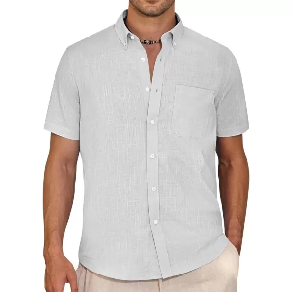 Alimens &amp; Gentle Mens Linen Shirt Short Sleeve Casual Cotton Button Down Shirts Collared Summer Beach Shirts