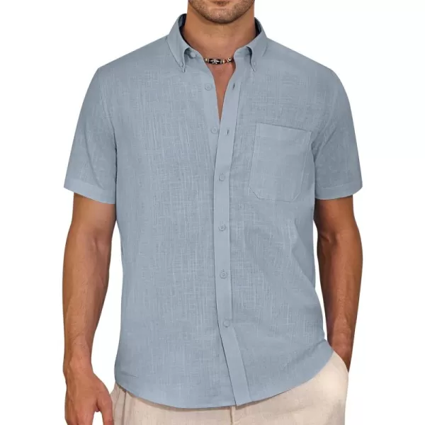 Alimens &amp; Gentle Mens Linen Shirt Short Sleeve Casual Cotton Button Down Shirts Collared Summer Beach Shirts
