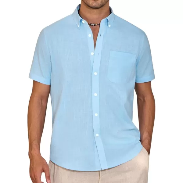 Alimens &amp; Gentle Mens Linen Shirt Short Sleeve Casual Cotton Button Down Shirts Collared Summer Beach Shirts