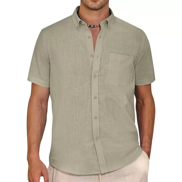 Alimens &amp; Gentle Mens Linen Shirt Short Sleeve Casual Cotton Button Down Shirts Collared Summer Beach Shirts