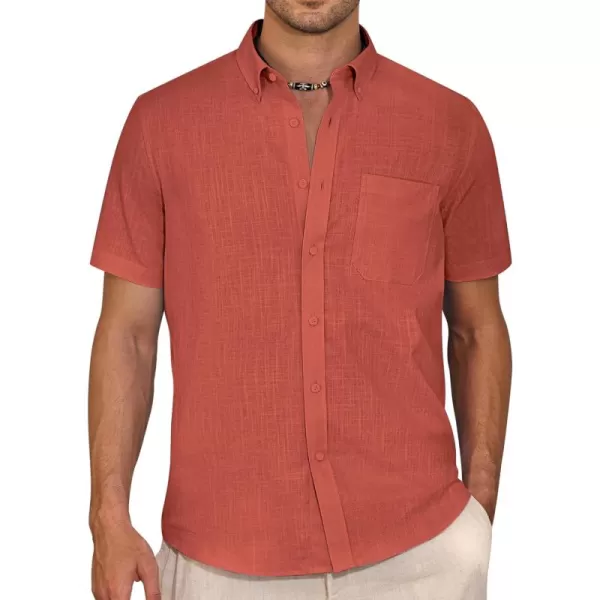 Alimens &amp; Gentle Mens Linen Shirt Short Sleeve Casual Cotton Button Down Shirts Collared Summer Beach Shirts