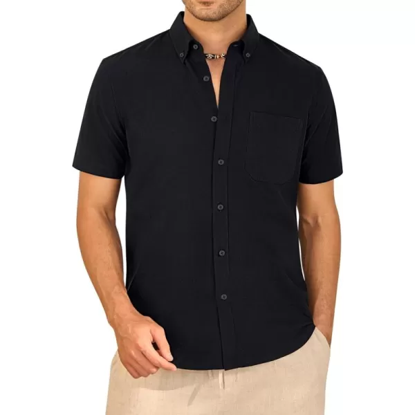 Alimens &amp; Gentle Mens Linen Shirt Short Sleeve Casual Cotton Button Down Shirts Collared Summer Beach Shirts