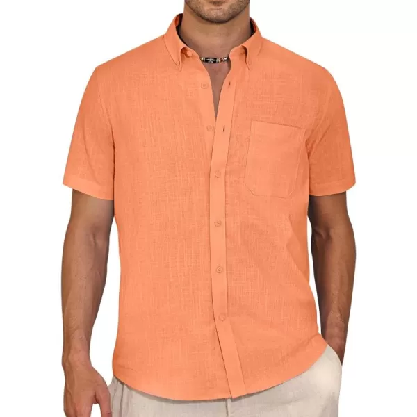 Alimens &amp; Gentle Mens Linen Shirt Short Sleeve Casual Cotton Button Down Shirts Collared Summer Beach Shirts
