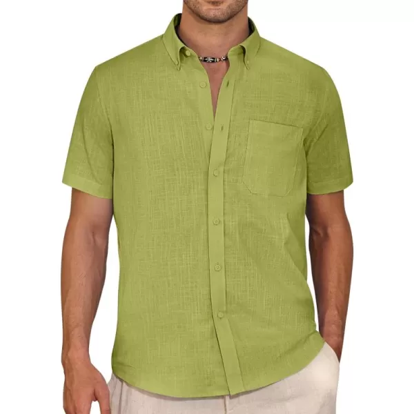 Alimens &amp; Gentle Mens Linen Shirt Short Sleeve Casual Cotton Button Down Shirts Collared Summer Beach Shirts