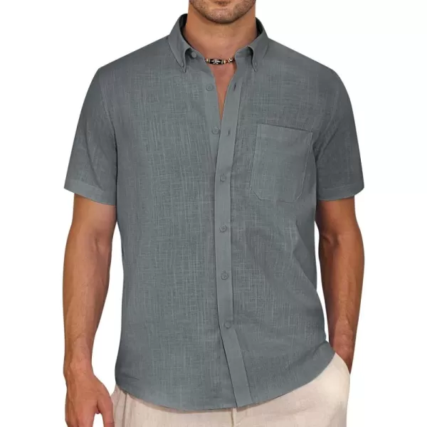 Alimens &amp; Gentle Mens Linen Shirt Short Sleeve Casual Cotton Button Down Shirts Collared Summer Beach Shirts