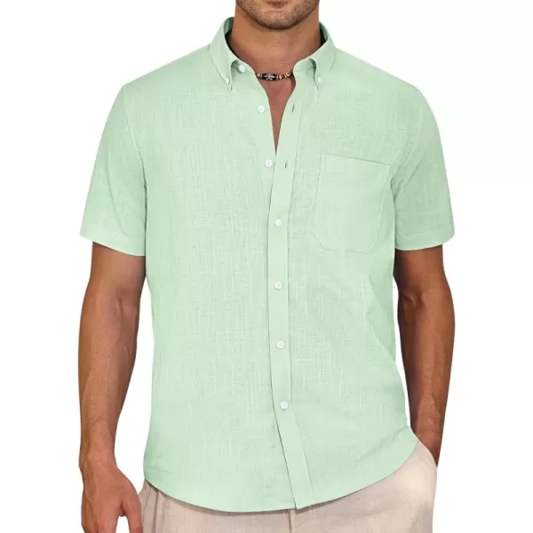 Alimens &amp; Gentle Mens Linen Shirt Short Sleeve Casual Cotton Button Down Shirts Collared Summer Beach Shirts