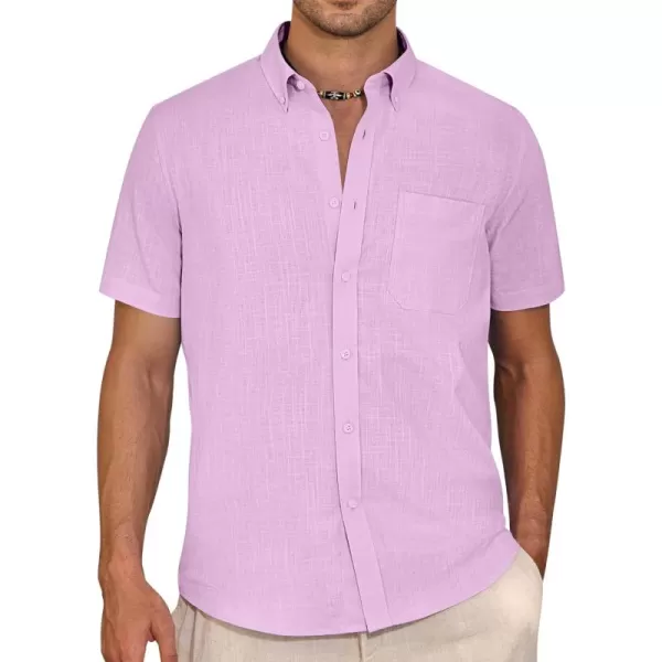 Alimens &amp; Gentle Mens Linen Shirt Short Sleeve Casual Cotton Button Down Shirts Collared Summer Beach Shirts