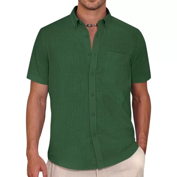 Alimens &amp; Gentle Mens Linen Shirt Short Sleeve Casual Cotton Button Down Shirts Collared Summer Beach Shirts