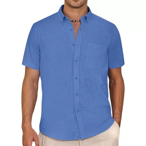 Alimens &amp; Gentle Mens Linen Shirt Short Sleeve Casual Cotton Button Down Shirts Collared Summer Beach Shirts